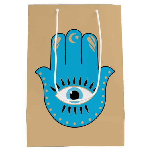 Hamsa Hand griechisches Evil Eye Blue Mittlere Geschenktüte (Rückseite)