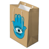 Hamsa Hand griechisches Evil Eye Blue Mittlere Geschenktüte (Rückseite Schrägansicht)