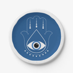 Hamsa Hand griechisches Evil Eye Blue Pappteller