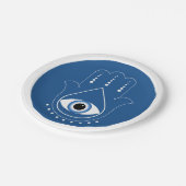 Hamsa Hand griechisches Evil Eye Blue Pappteller (Schrägansicht)