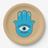 Hamsa Hand griechisches Evil Eye Blue Pappteller (Vorderseite)