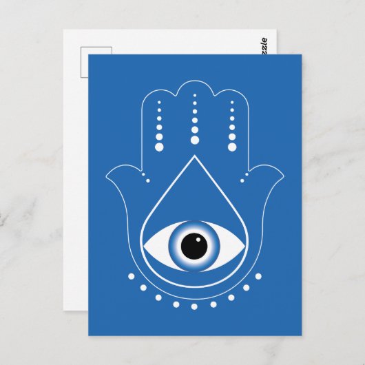 Hamsa Hand griechisches Evil Eye Blue Postkarte (Vorne/Hinten)