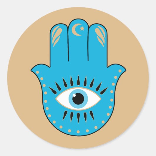 Hamsa Hand griechisches Evil Eye Blue Runder Aufkleber (Vorderseite)