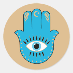 Hamsa Hand griechisches Evil Eye Blue Runder Aufkleber