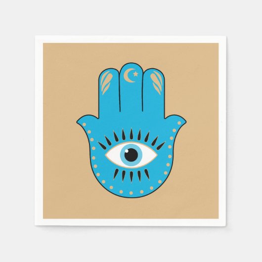 Hamsa Hand griechisches Evil Eye Blue Serviette (Vorderseite)