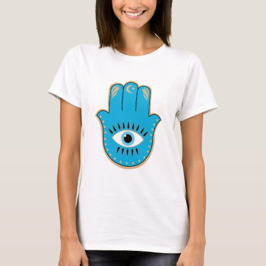 Hamsa Hand griechisches Evil Eye Blue T-Shirt (Vorderseite)