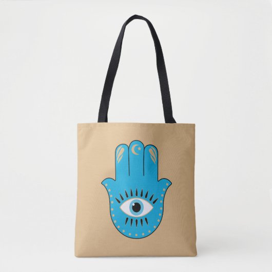 Hamsa Hand griechisches Evil Eye Blue Tasche (Vorderseite)