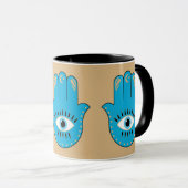 Hamsa Hand griechisches Evil Eye Blue Tasse (VorderseiteRechts)