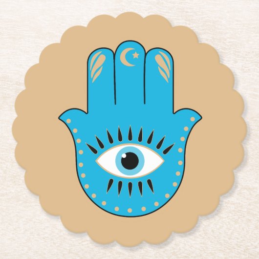 Hamsa Hand griechisches Evil Eye Blue Untersetzer (Vorderseite)
