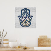 Hamsa Hand - Hand aus Fatima-blauem Holz Poster (Küche)