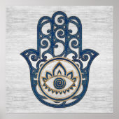 Hamsa Hand - Hand aus Fatima-blauem Holz Poster (Vorne)