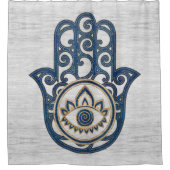 Hamsa Hand - Hand des Fatima-Blauholzes Duschvorhang (Vorderseite)