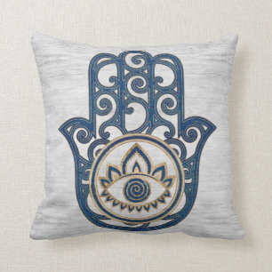 Hamsa Hand - Hand des Fatima-Blauholzes Kissen