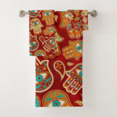 Hamsa Hand - Hand Fatima Aquamarin Terracotta Badhandtuch Set (Insitu)