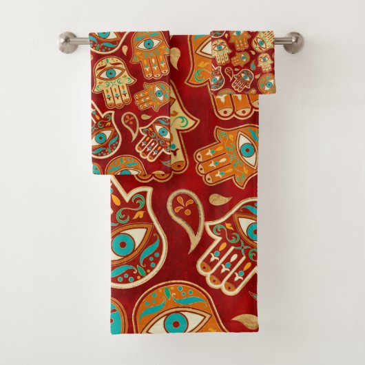 Hamsa Hand - Hand Fatima Aquamarin Terracotta Badhandtuch Set (Insitu)