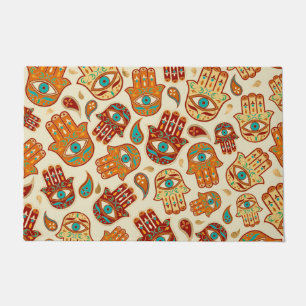 Hamsa Hand - Hand Fatima Aquamarin Terracotta Fußmatte