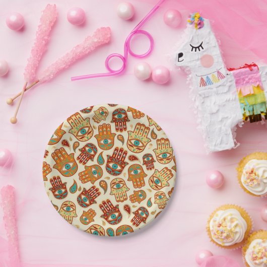 Hamsa Hand - Hand Fatima Aquamarin Terracotta Pappteller (Party)