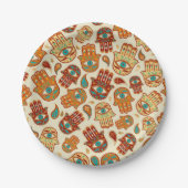 Hamsa Hand - Hand Fatima Aquamarin Terracotta Pappteller (Vorderseite)