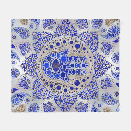 Hamsa Hand - Hand Fatima auf Mutter der Perle Fleecedecke (Vorderseite (Horizontal))