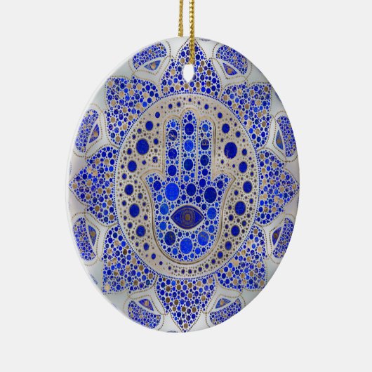 Hamsa Hand - Hand Fatima auf Mutter der Perle Keramik Ornament (Rechts)