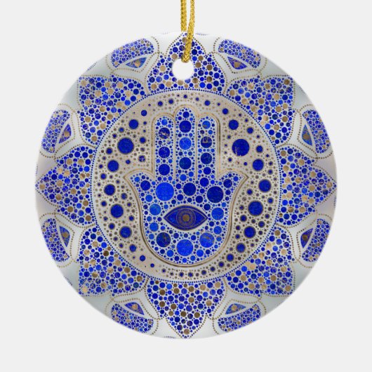 Hamsa Hand - Hand Fatima auf Mutter der Perle Keramik Ornament (Vorne)