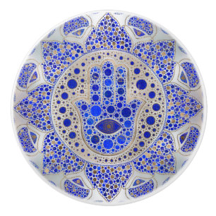 Hamsa Hand - Hand Fatima auf Mutter der Perle Keramikknauf
