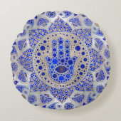Hamsa Hand - Hand Fatima auf Mutter der Perle Rundes Kissen (Vorderseite)