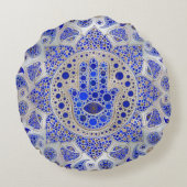 Hamsa Hand - Hand Fatima auf Mutter der Perle Rundes Kissen (Rückseite)