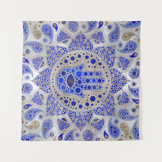 Hamsa Hand - Hand Fatima auf Mutter der Perle Wandteppich (Vorderseite (Horizontal))