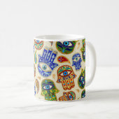 Hamsa Hand - Hand Fatima farbiges Muster Kaffeetasse (VorderseiteRechts)