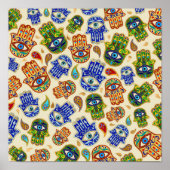 Hamsa Hand - Hand Fatima farbiges Muster Poster (Vorne)