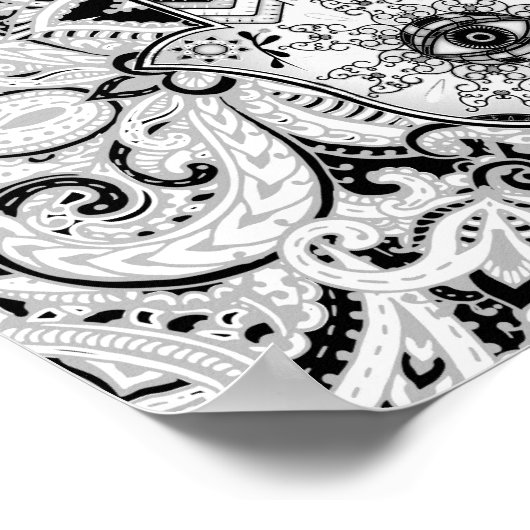 Hamsa Hand-Hand Fatima Graustufen Poster (Ecke)