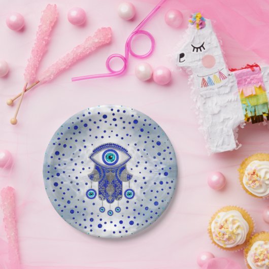 Hamsa Hand - Hand Fatima Lapis Lazuli und Silber Pappteller (Party)