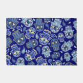 Hamsa Hand - Hand Fatima Muster Blaue Mineralien Fußmatte (Vorderseite)