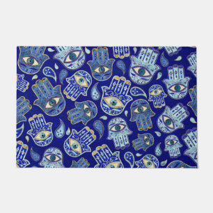 Hamsa Hand - Hand Fatima Muster Blaue Mineralien Fußmatte