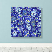 Hamsa Hand - Hand Fatima Muster Blaue Mineralien Leinwanddruck (Insitu (Holzboden))