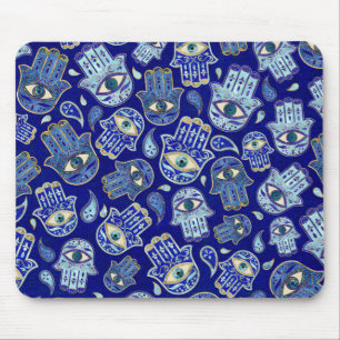 Hamsa Hand - Hand Fatima Muster Blaue Mineralien Mousepad
