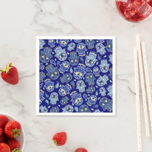 Hamsa Hand - Hand Fatima Muster Blaue Mineralien Serviette (Beispiel)