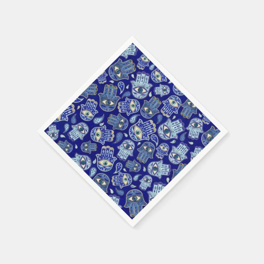 Hamsa Hand - Hand Fatima Muster Blaue Mineralien Serviette (Ecke)