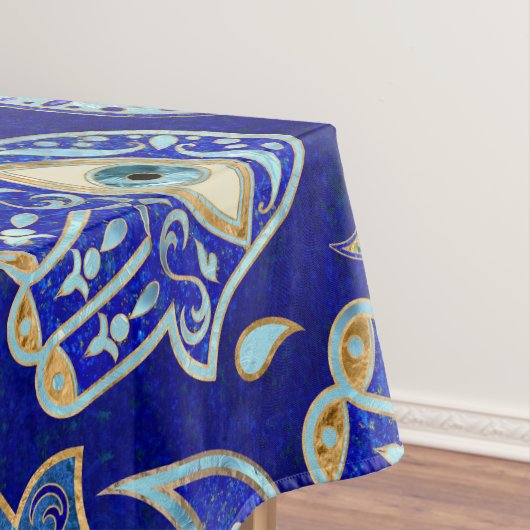 Hamsa Hand - Hand Fatima Muster Blaue Mineralien Tischdecke (Beispiel)