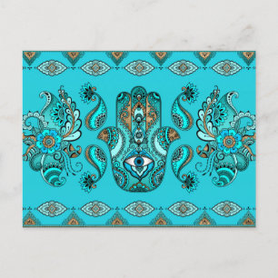 Hamsa Hand-Hand Fatima Ornament Postkarte