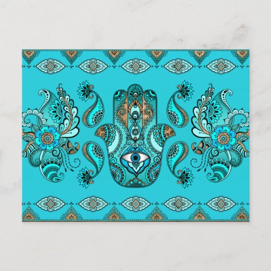 Hamsa Hand-Hand Fatima Ornament Postkarte (Vorderseite)