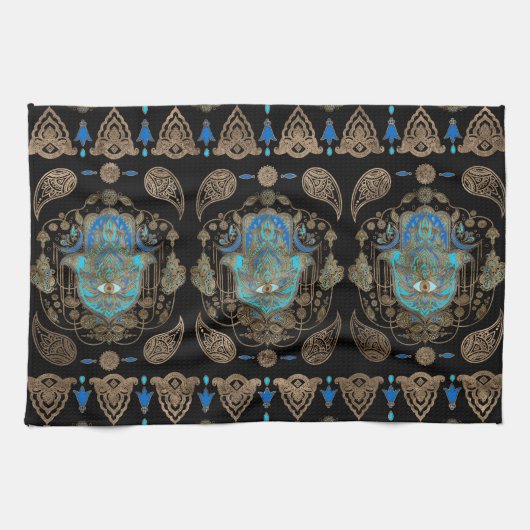 Hamsa Hand-Hand-Hand-Fatima-Ornament Geschirrtuch (Horizontal)