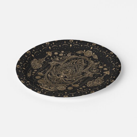 Hamsa Hand-Hand-Hand-Fatima-Ornament Pappteller (Schrägansicht)