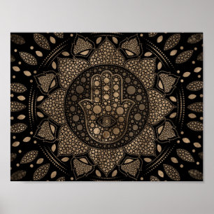 Hamsa Hand - Hand of Fatima in Lotus mandala Poster