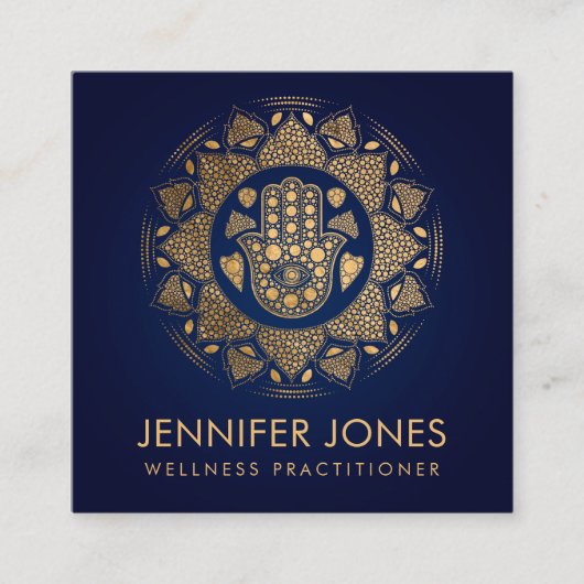 Hamsa Hand - Hand of Fatima in Lotus mandala Quadratische Visitenkarte (Vorderseite)