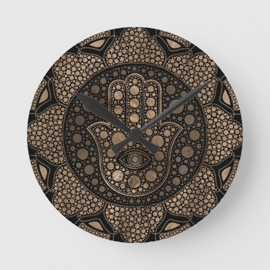 Hamsa Hand - Hand of Fatima in Lotus mandala Runde Wanduhr (Vorderseite)