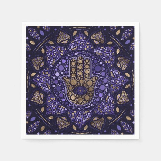 Hamsa Hand - Hand of Fatima in Lotus mandala Serviette (Vorderseite)