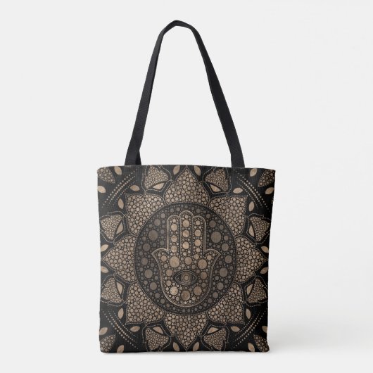 Hamsa Hand - Hand of Fatima in Lotus mandala Tasche (Rückseite)