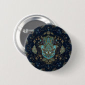 Hamsa Hand - Hand von Fatima Blue Gemstones Button (Vorne & Hinten)